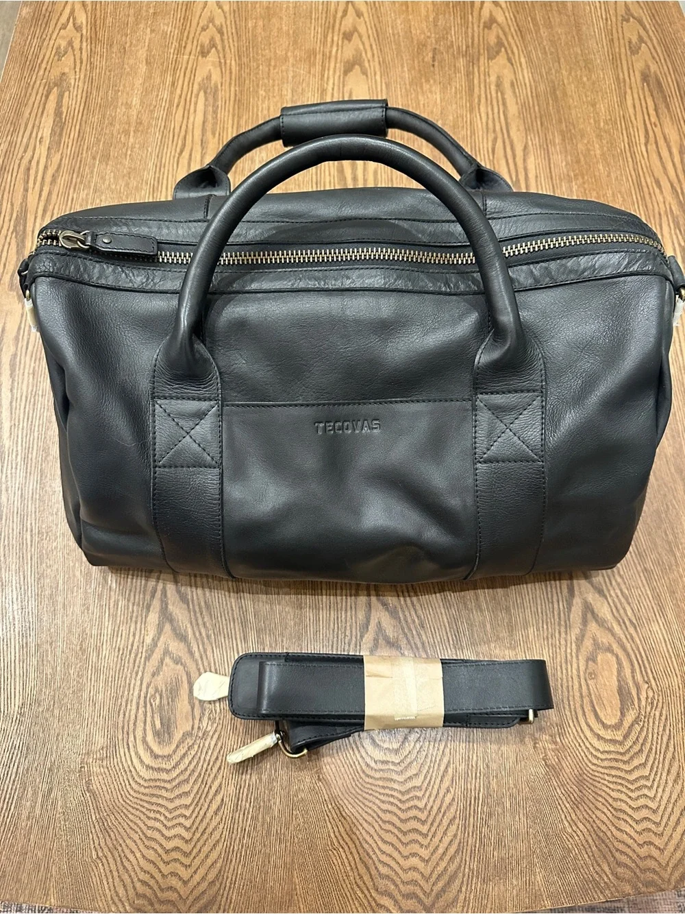 Tecovas Black Leather Duffel with Removable Shoulder Strap
